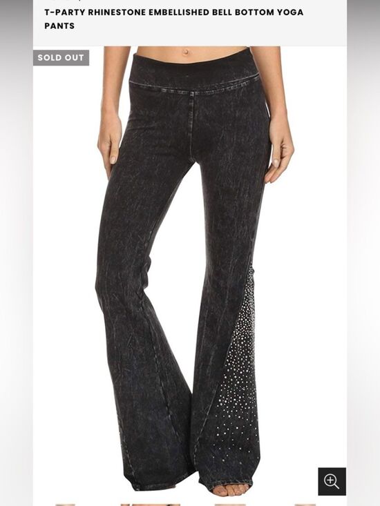 T Party Fashion Pants - T Party Embellished Black Distressed Fold Over Rhinestone Flared Legging USA Sm